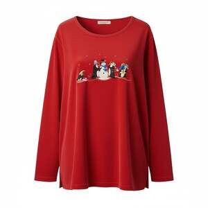 White Stag Women Holiday Top Red Long Sleeve Beaded Applique Felt 16W